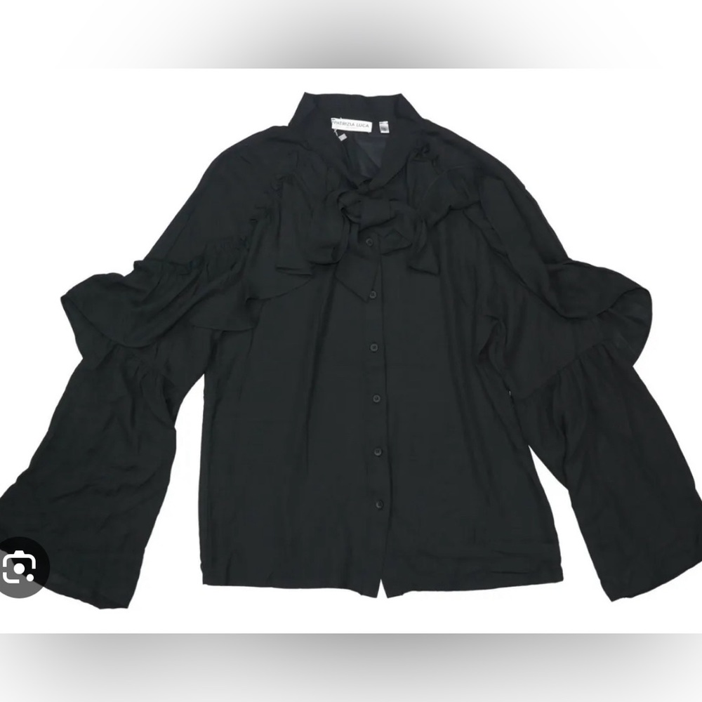 Patrizia Luca Ruffled Detail Button Front Long Sleeve Women's Blouse Top